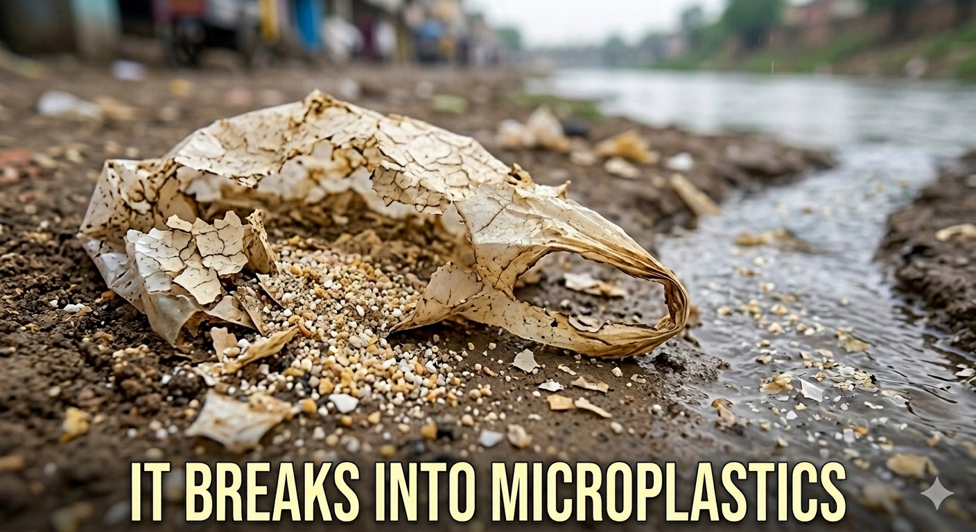 Plastic breaks into microplastics by river