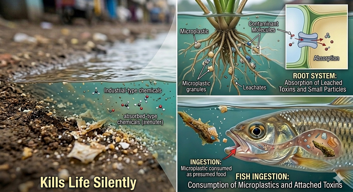 Kills life silently — microplastics in water and soil
